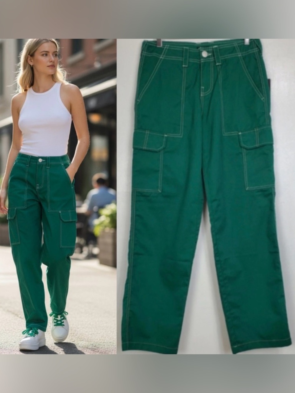 True Religion NWT Wide Leg Military Cargo Pants In Aventurine Green 26
